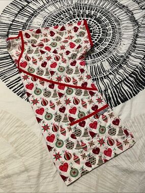 Smart Scrubs Holiday Print Scrub Top - Red Trim with Green Accents